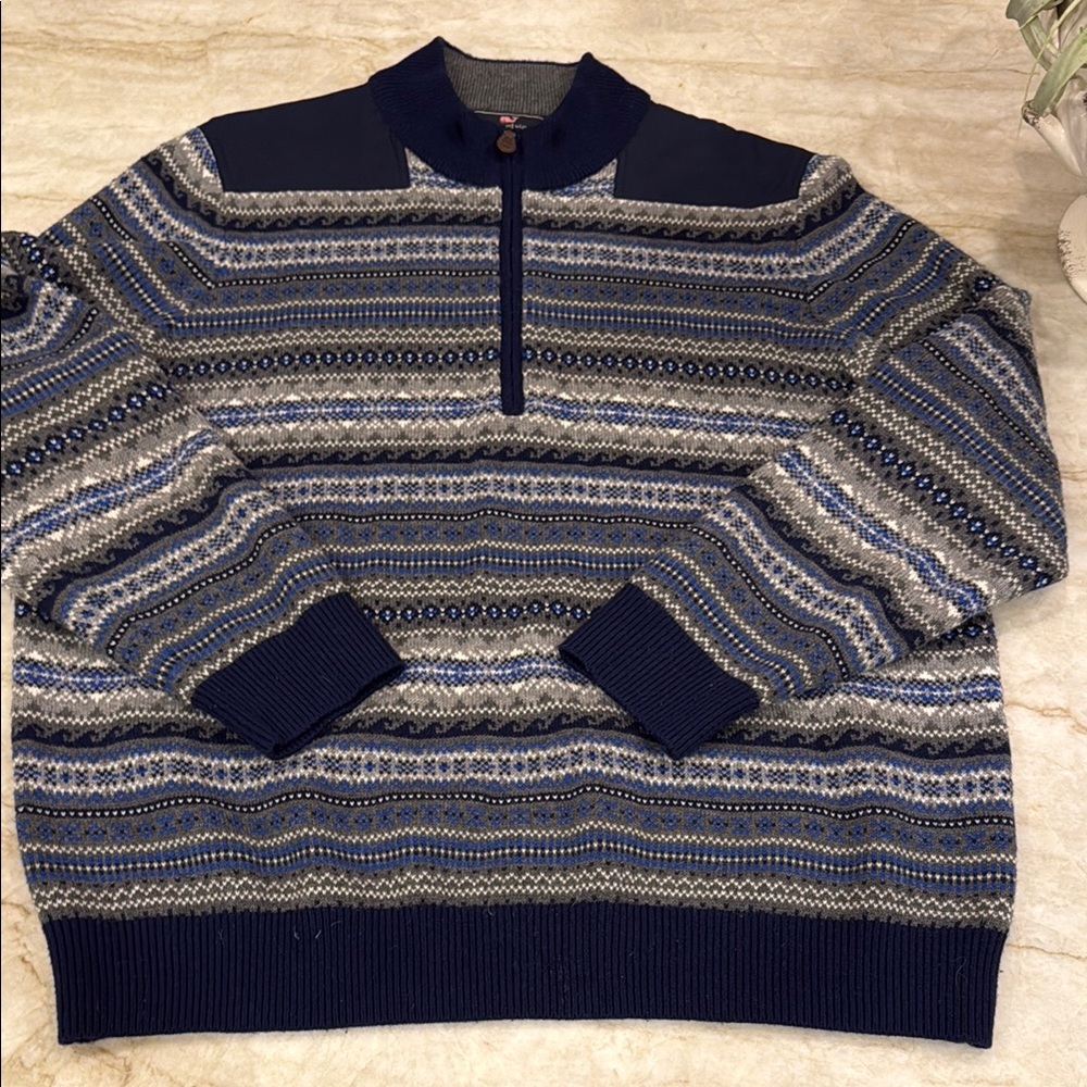 Vineyard Vines men’s size XL merino 1/4 zip fair isle sweater. Excellent